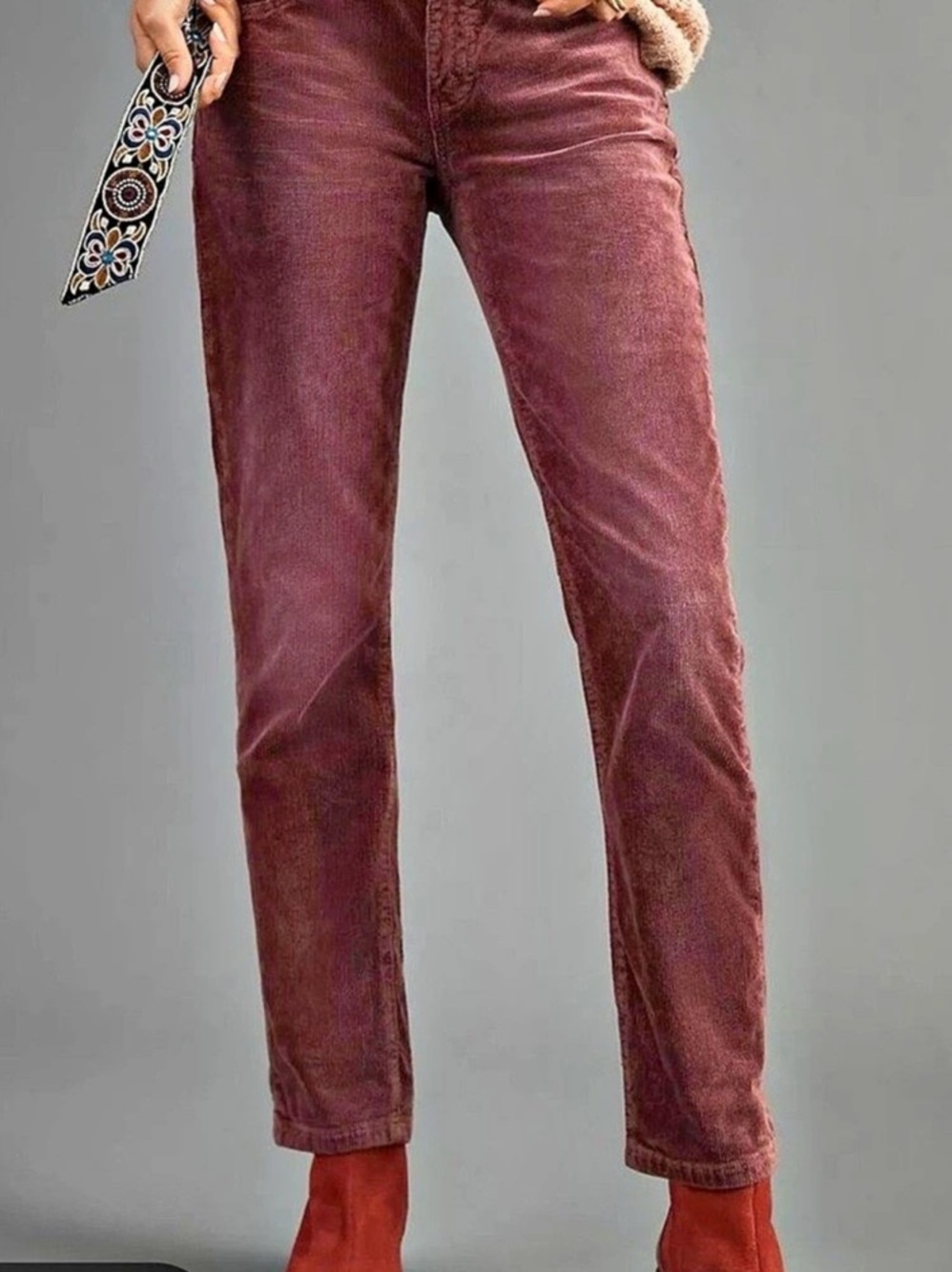Anthropologie Pilcro Slim Boyfriend Crop Corduroy Pants Burgundy Size 26 fall